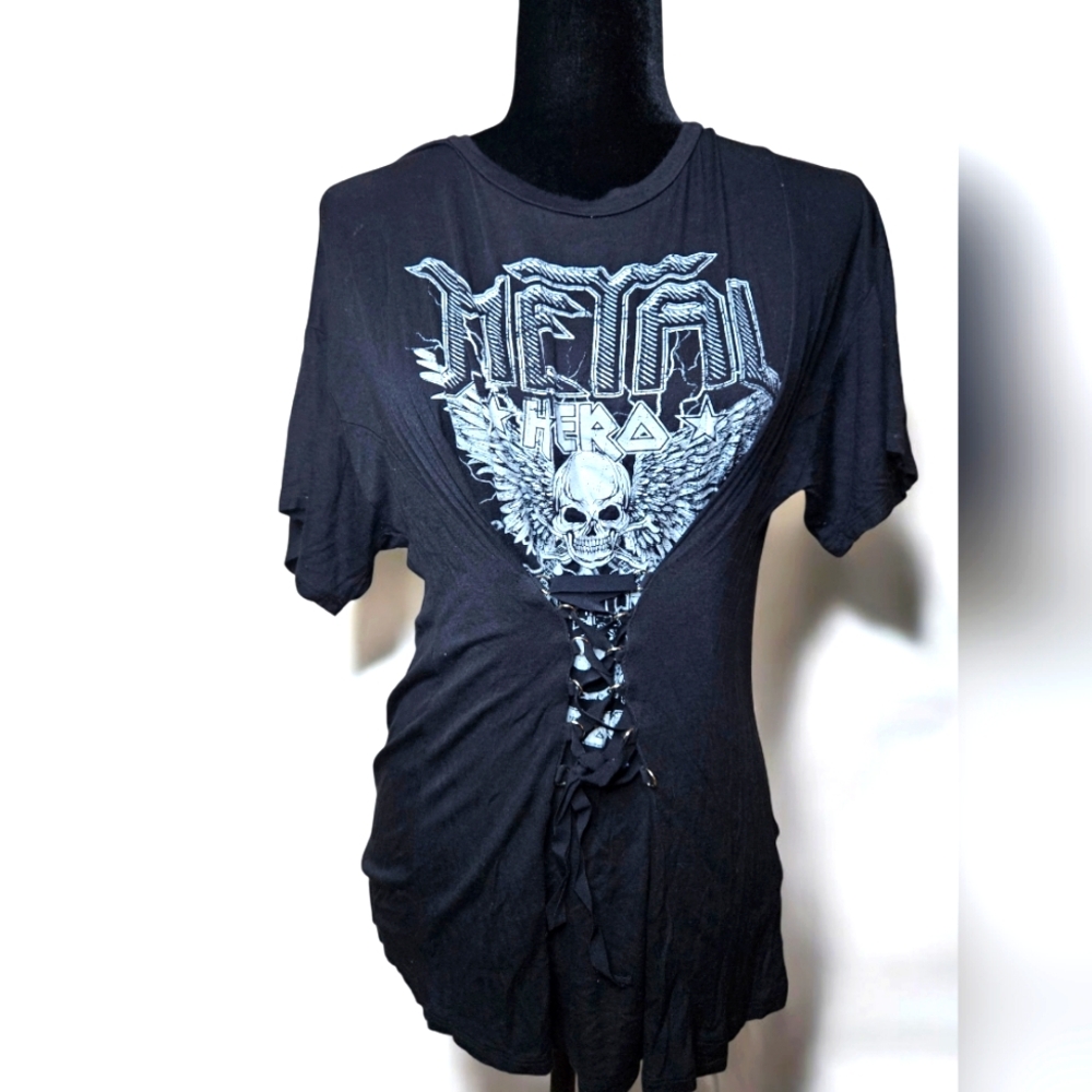 Unique Style Metal Head Shirt with a Corset Lace up Front